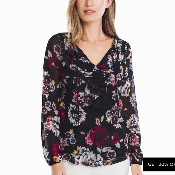 White House Black Market Tops - White House Black Market Long Sleeve Floral Ruffle Blouse